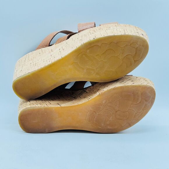 Kork Ease Shoes Womens 10 Brown Leather Wedge Cork Heels Slides Comfort Casual - Picture 10 of 12